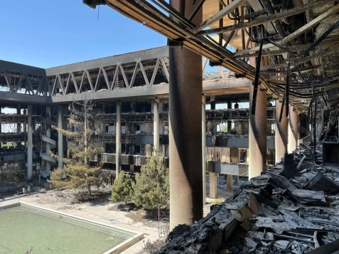The radio and television station building after being attacked The radio and television station building after being attacked
